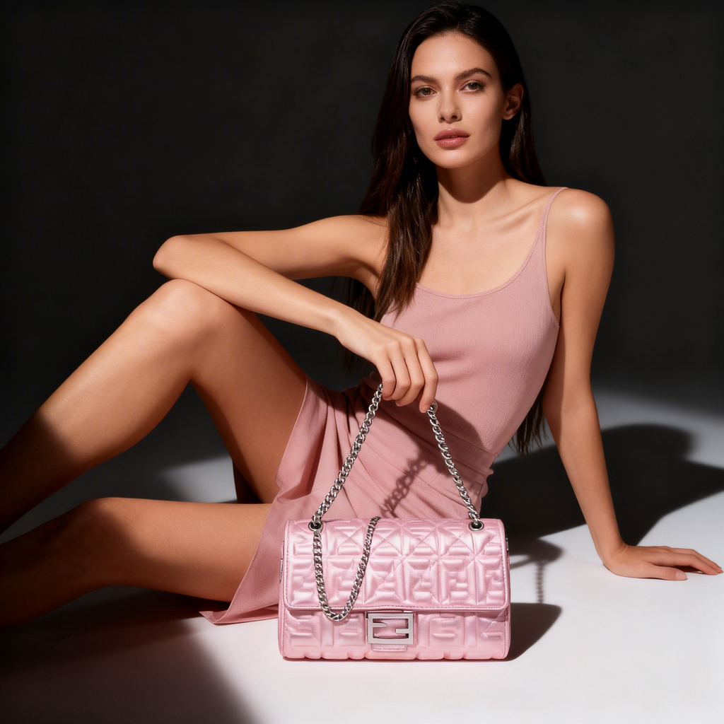 Fendi WOC Baguette Billetera Con Cadena Rosa
